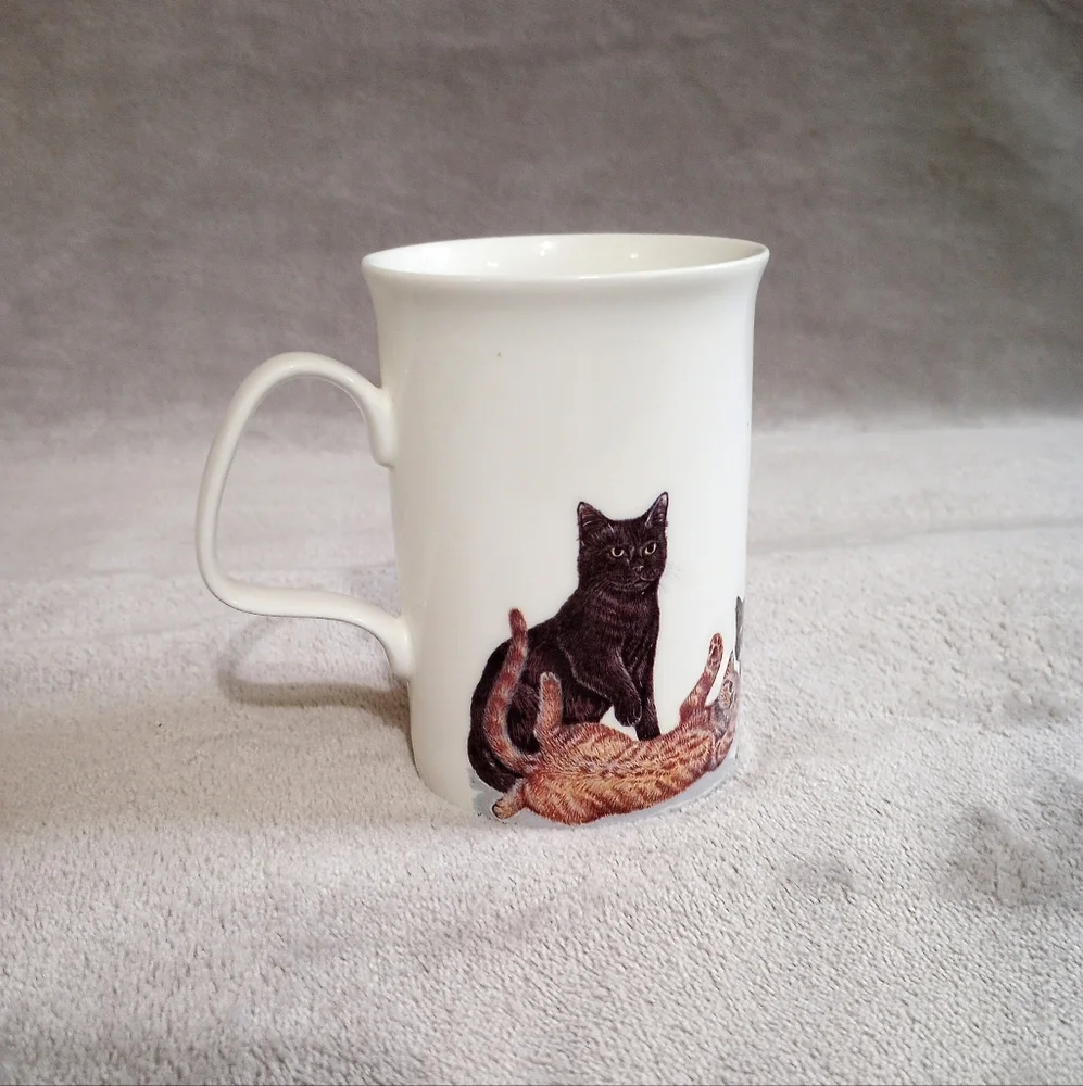 Vintage 1989 Roy Kirkham England Bone China Cat Lovers Mug Cup